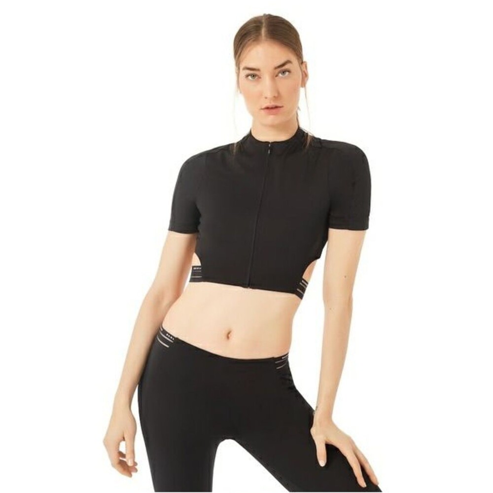 NWT Oakley Luxe Crop Zip Top Black Short Sleeve Cutout Activewear Medium